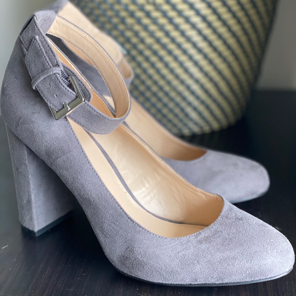 Grey Pumps with Heel Strap.